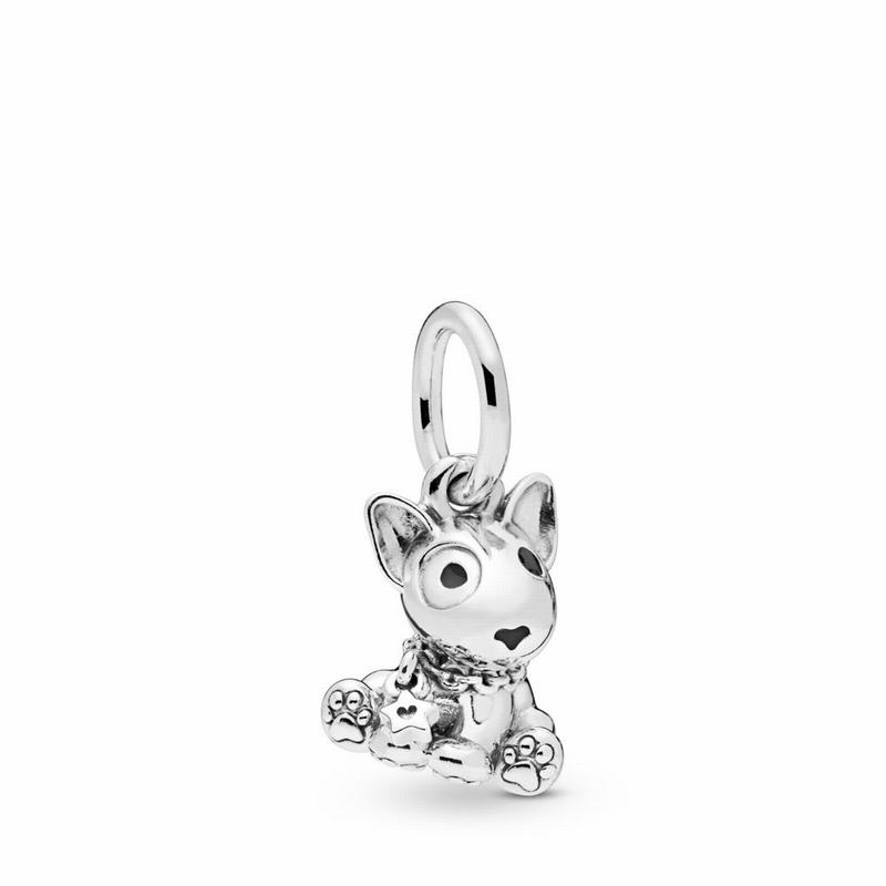 Pandora Bull Terrier Puppy Dangle Charm Ireland - Sterling Silver/Enamel/Black - 084619OYG